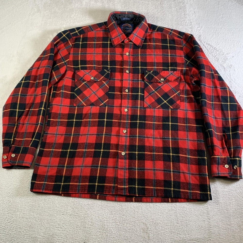 Vintage Claybrooke Shirt Mens Large Red Plaid Lined Flannel 100% Acrylic FLAWS
